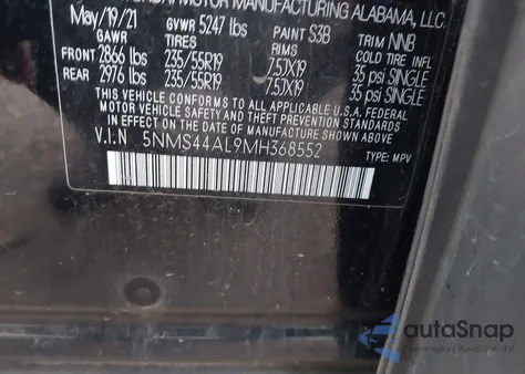 2021 Hyundai Santa Fe Limited z USA, uszkodzony, nr VIN 5NMS44AL9MH368552